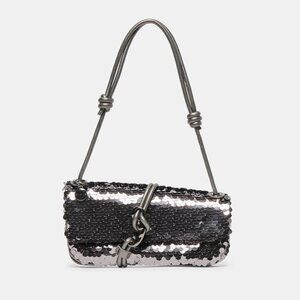 Dolce Vita Alice Gunmetal Sequin Slant Baguette Shoulder Bag Purse NYE Holiday